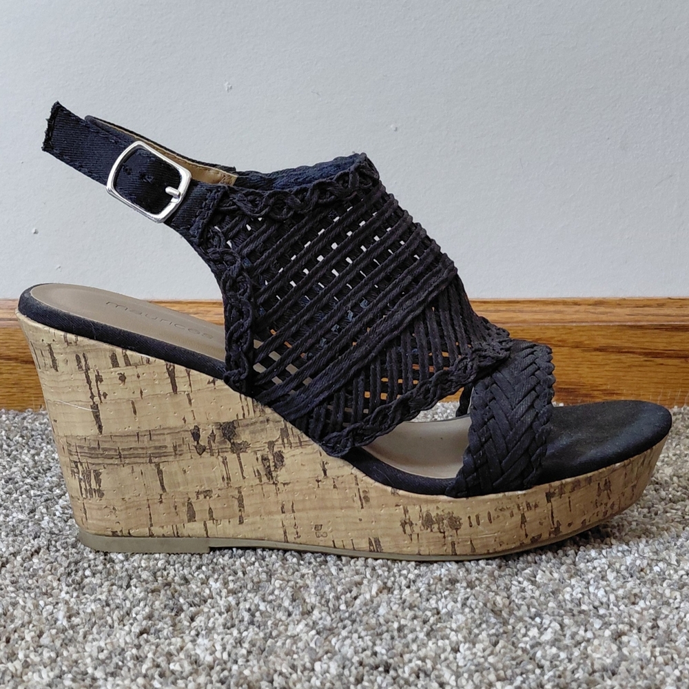 Maurices Black Woven Cork Wedges